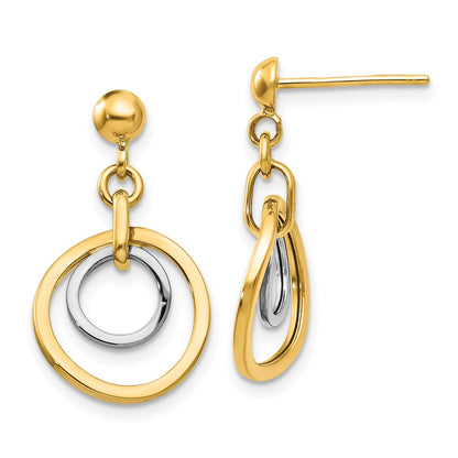 14K Two-Tone Circle Post Dangle Earrings