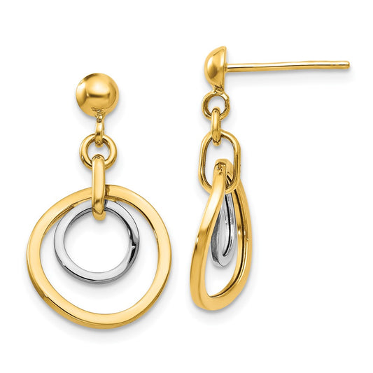 14K Two-Tone Circle Post Dangle Earrings