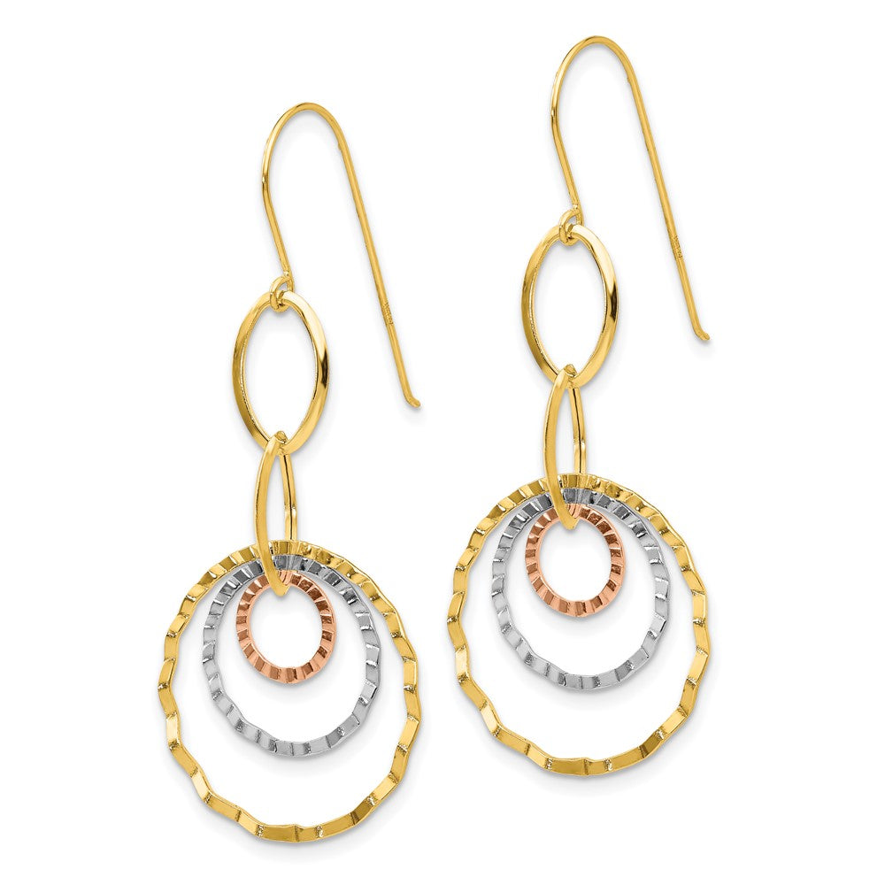 14K Tri-Color Textured Circle Dangle Earrings