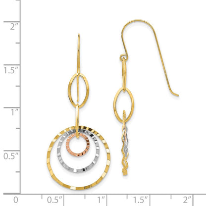 14K Tri-Color Textured Circle Dangle Earrings