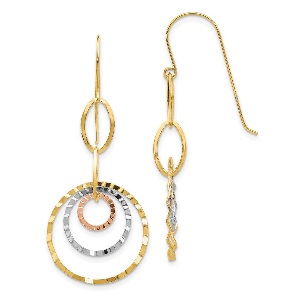 14K Tri-Color Textured Circle Dangle Earrings