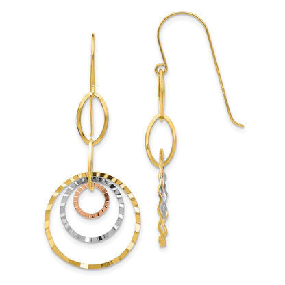 14K Tri-Color Textured Circle Dangle Earrings