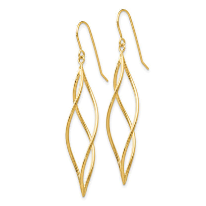 14K Yellow Gold Polished Long Twisted Dangle Earrings