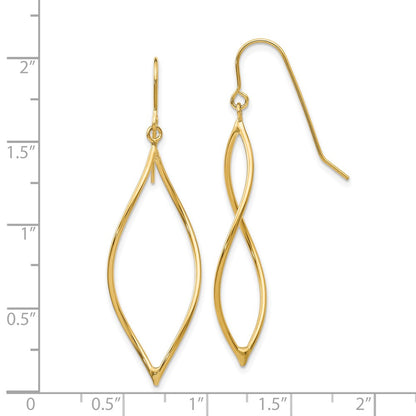 14K Yellow Gold Polished Twisted Oblong Dangle Earrings