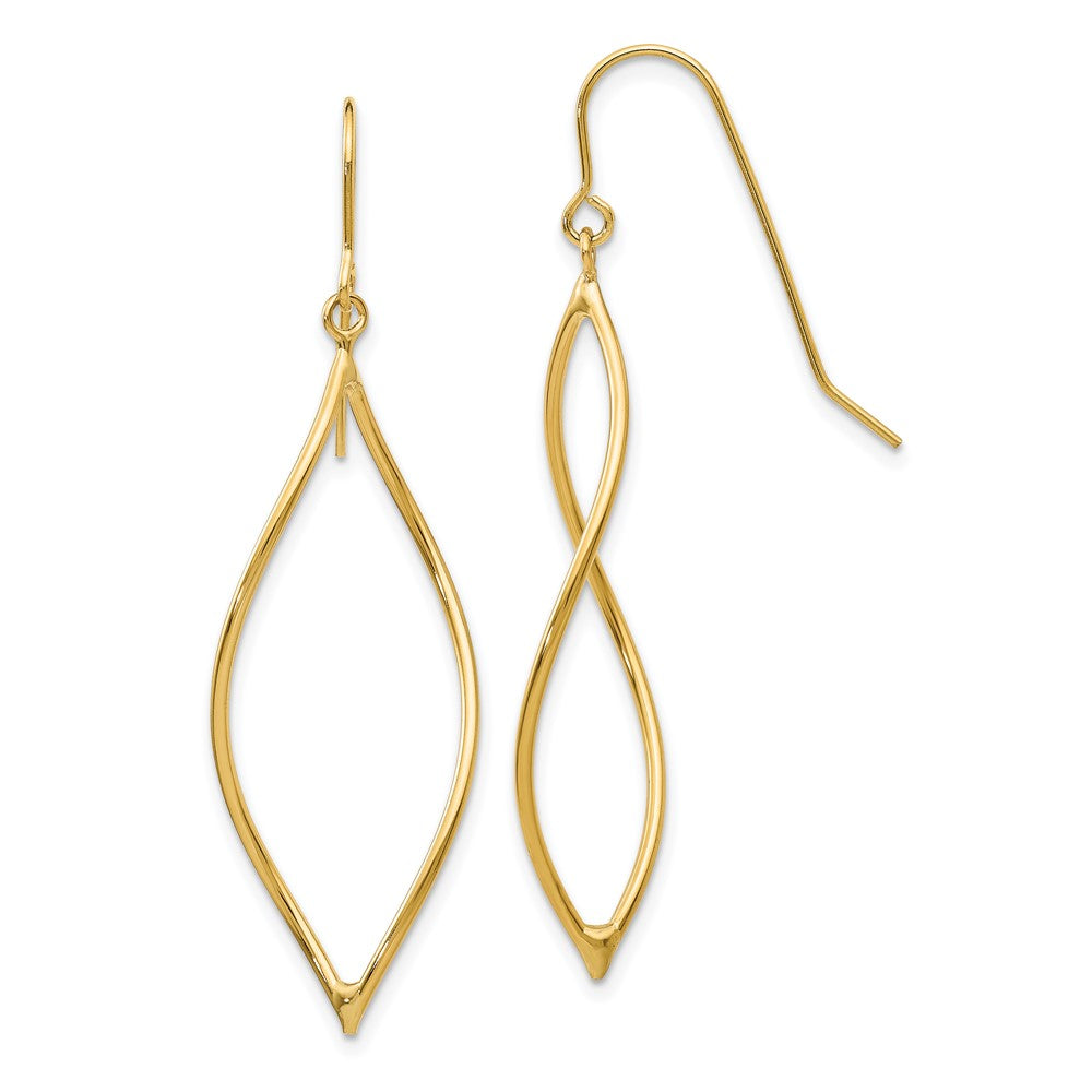 14K Yellow Gold Polished Twisted Oblong Dangle Earrings