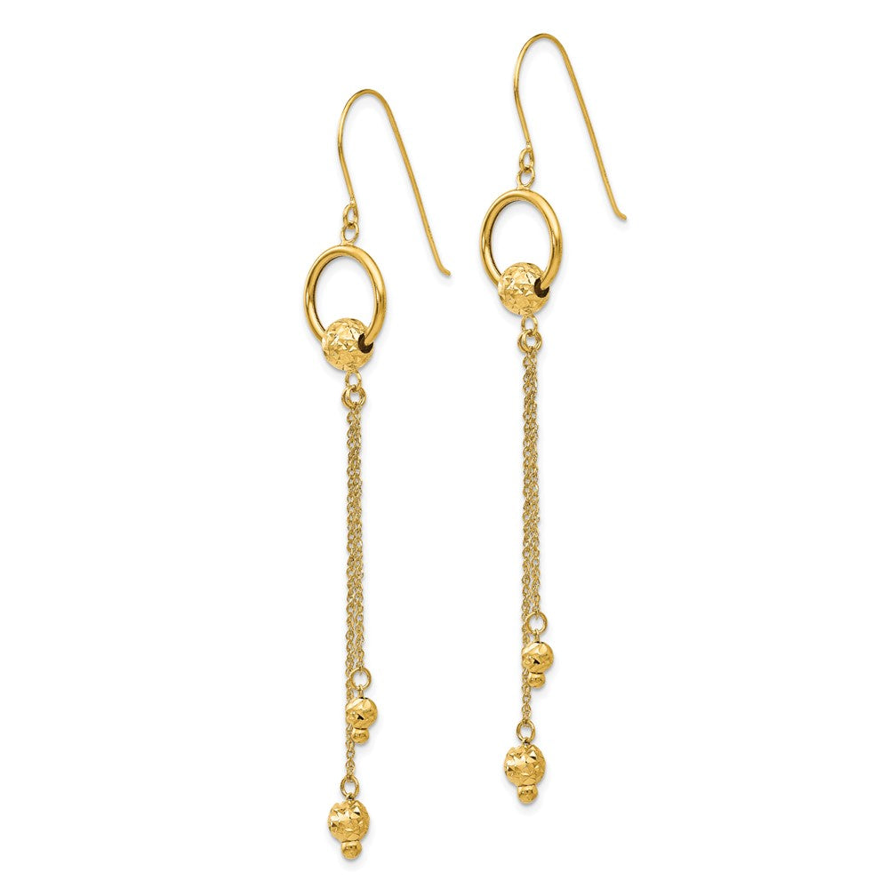 14K Yellow Gold Diamond Cut Dangle Shepherd Hook Earrings