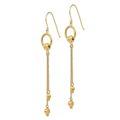 14K Yellow Gold Diamond Cut Dangle Shepherd Hook Earrings