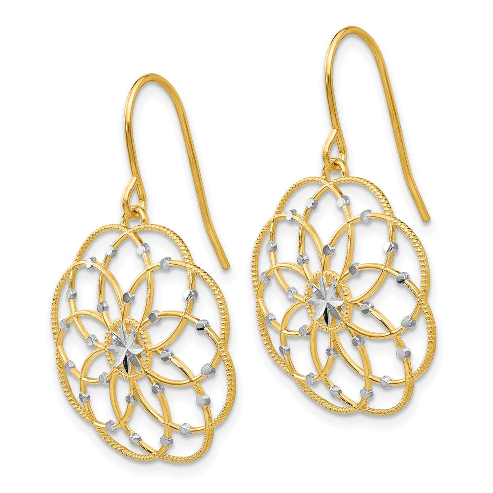 14K Yellow & Rhodium Diamond-Cut Fancy Shepherd Hook Earrings