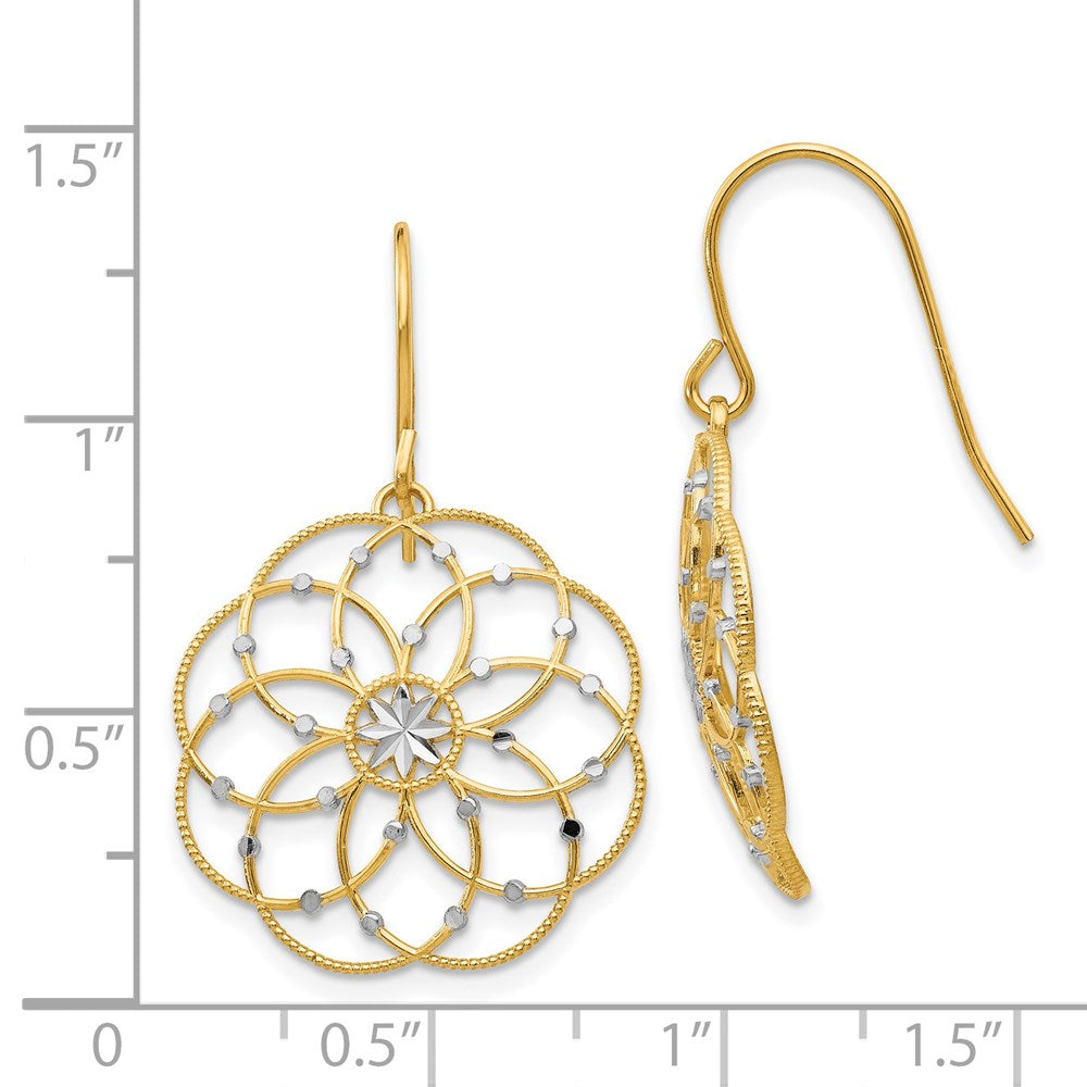 14K Yellow & Rhodium Diamond-Cut Fancy Shepherd Hook Earrings