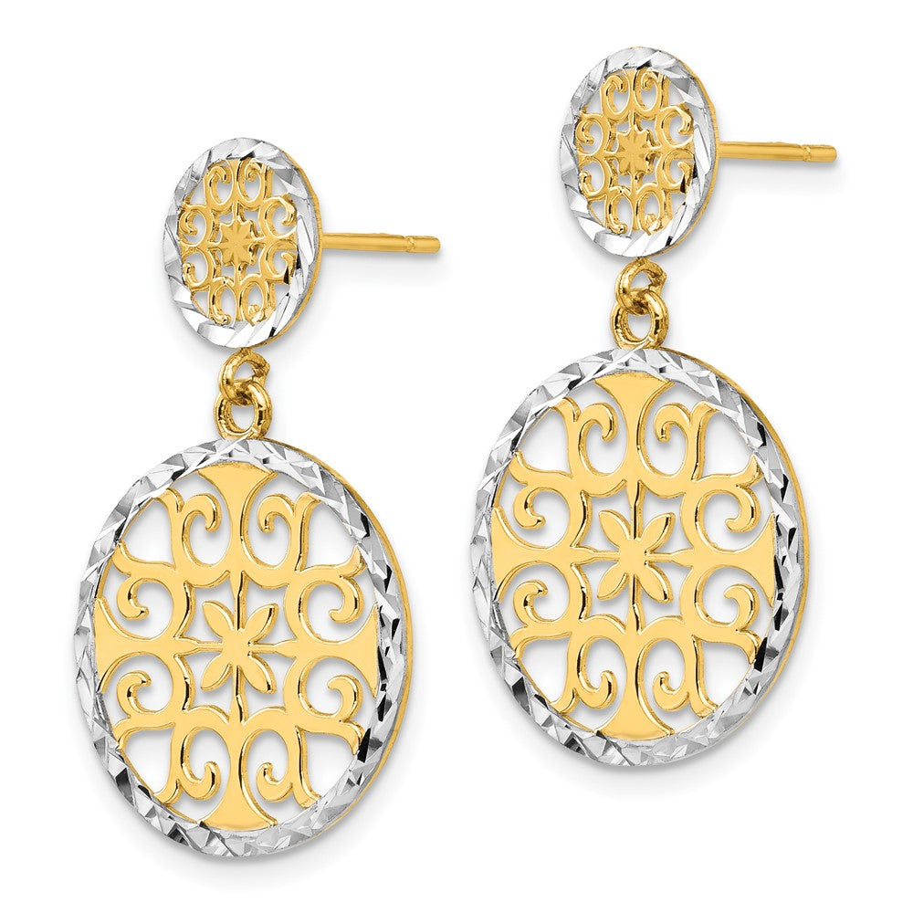 14K Yellow & Rhodium D/C Circles Dangle Post Earrings
