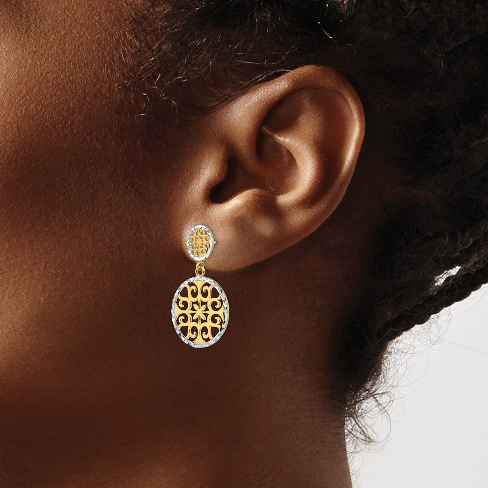 14K Yellow & Rhodium D/C Circles Dangle Post Earrings