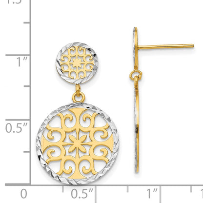 14K Yellow & Rhodium D/C Circles Dangle Post Earrings