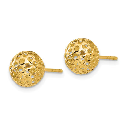 14K Yellow Gold Diamond Cut Bead Post Earrings