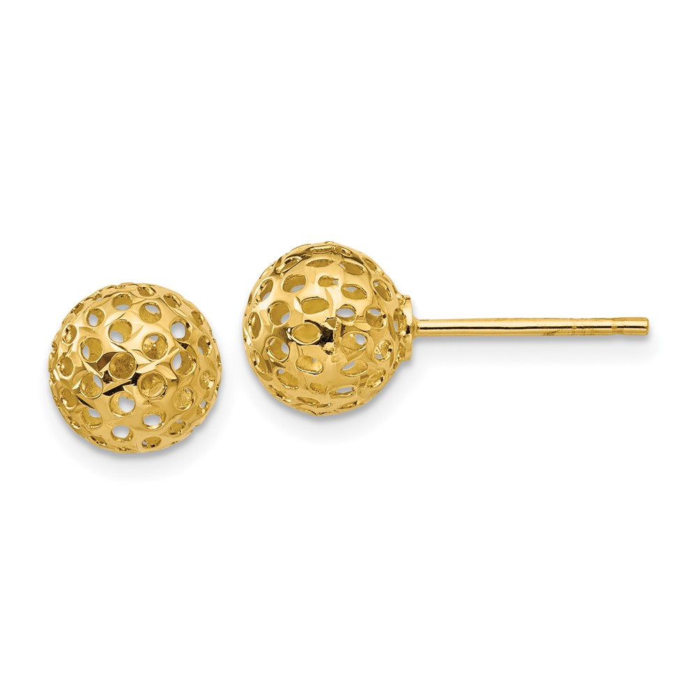 14K Yellow Gold Diamond Cut Bead Post Earrings