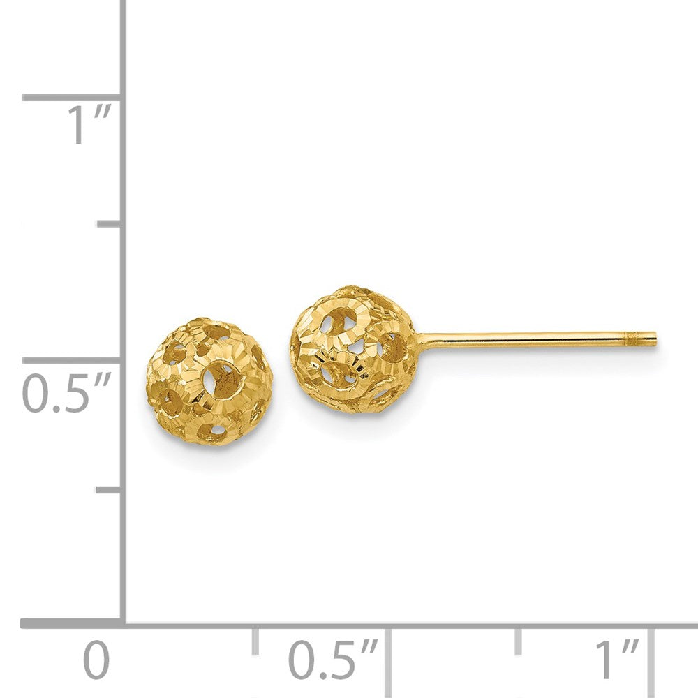 14K Yellow Gold Open Diamond Cut Ball Post Earrings