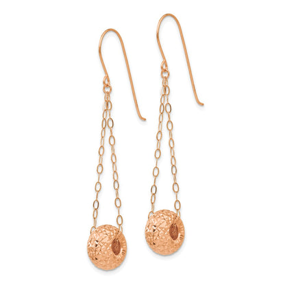 14K Rose Gold Chain W/Diamond-Cut Puff Donut Bead Earrings