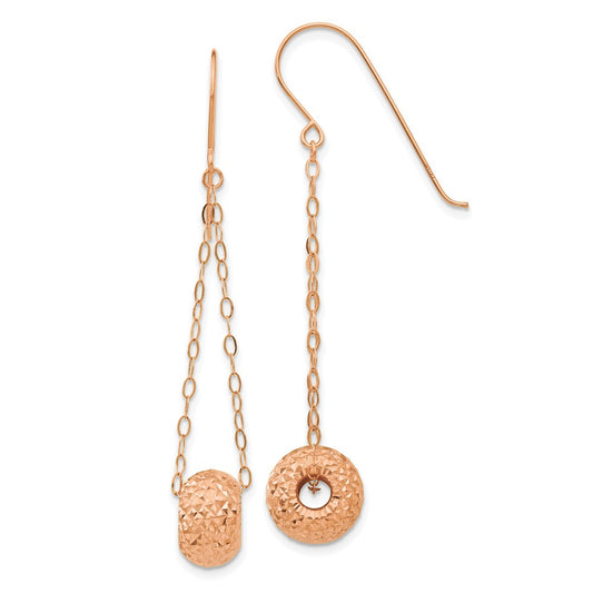 14K Rose Gold Chain W/Diamond-Cut Puff Donut Bead Earrings