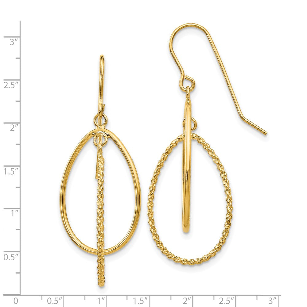 14K Yellow Gold Polished And Textured Ovals Dangle Earrings