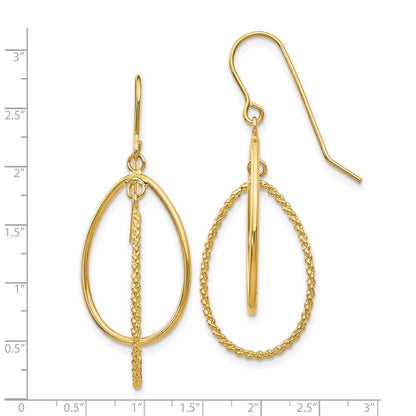 14K Yellow Gold Polished And Textured Ovals Dangle Earrings