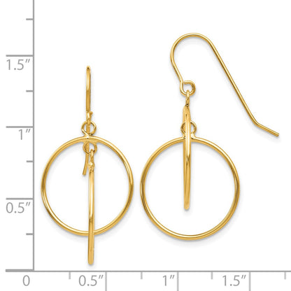 14K Yellow Gold Polished Circles Dangle Earrings