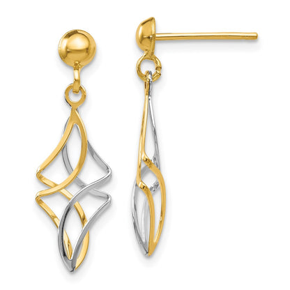 14K Two-Tone Post Dangle Earrings