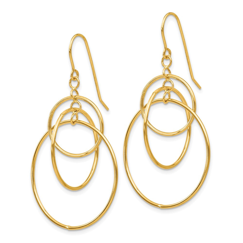 14K Yellow Gold Polished Circles Dangle Earrings