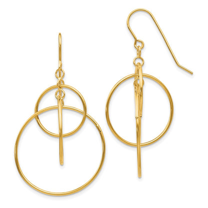 14K Yellow Gold Polished Circles Dangle Earrings