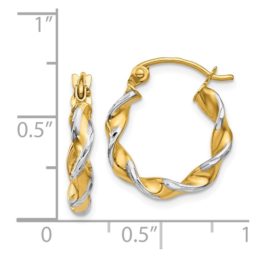 14K Yellow & Rhodium W/ White Polished 2.75mm Fancy Twisted Hoop Earrings