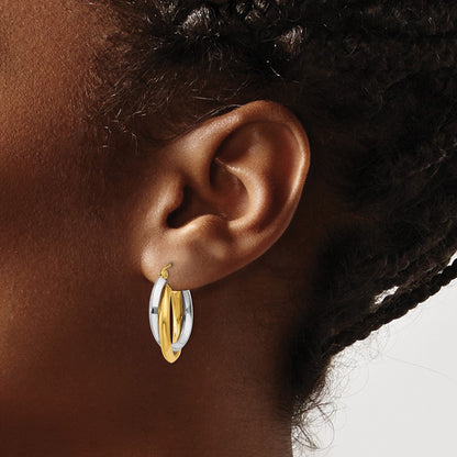14K Two-Tone Polished Double Hoop Earrings