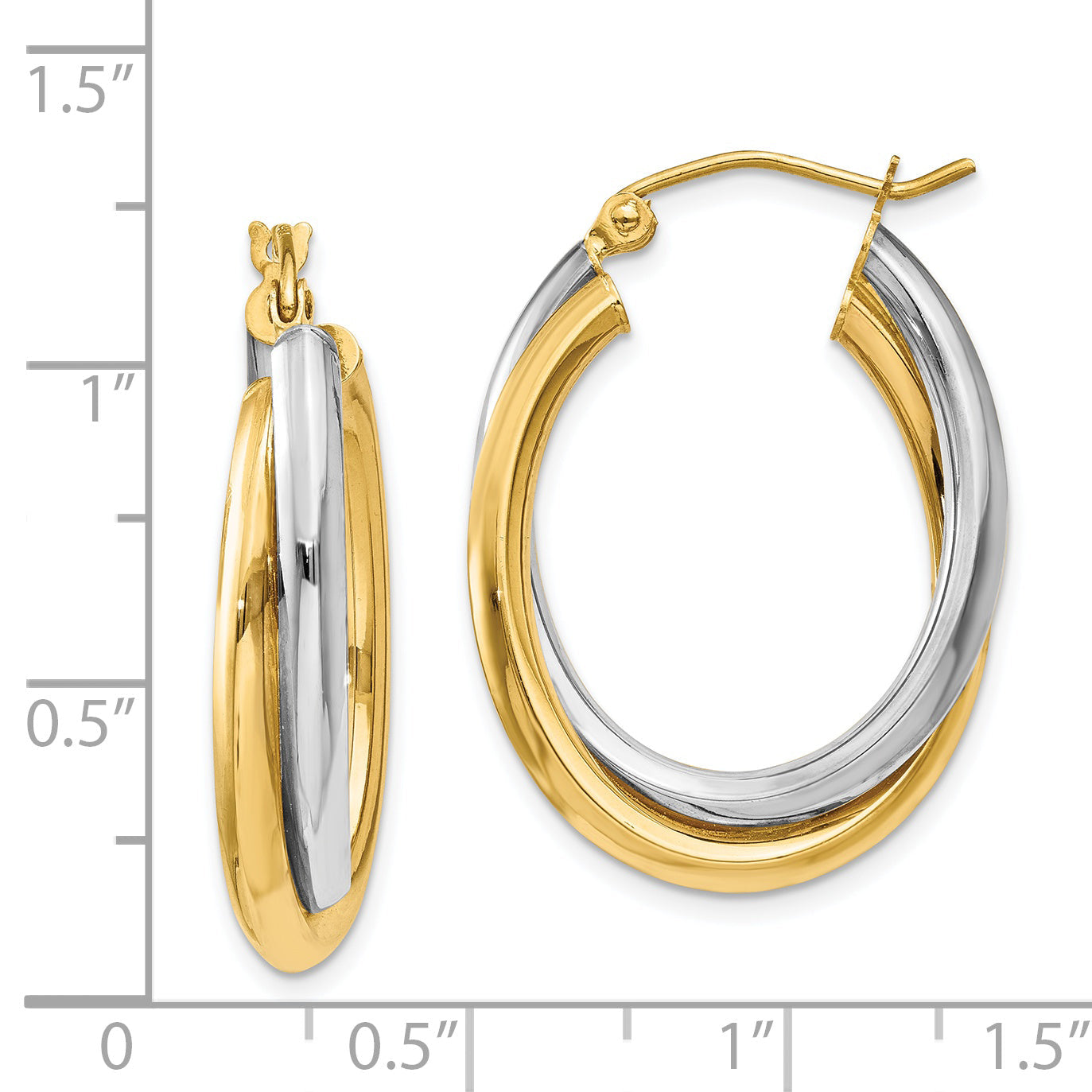 14K Two-Tone Polished Double Oval Hoop Earrings