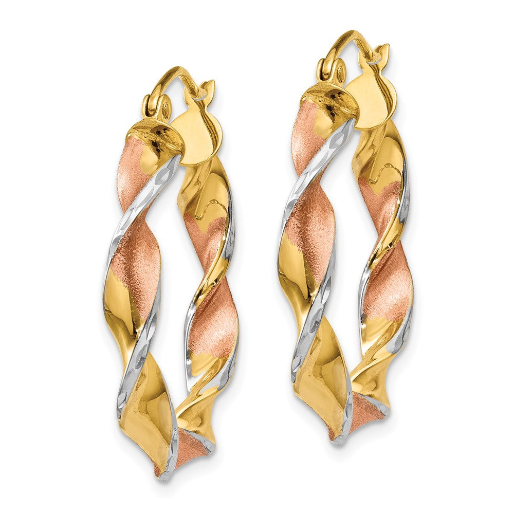 14K Yellow & Rhodium Twisted Hoop Earrings
