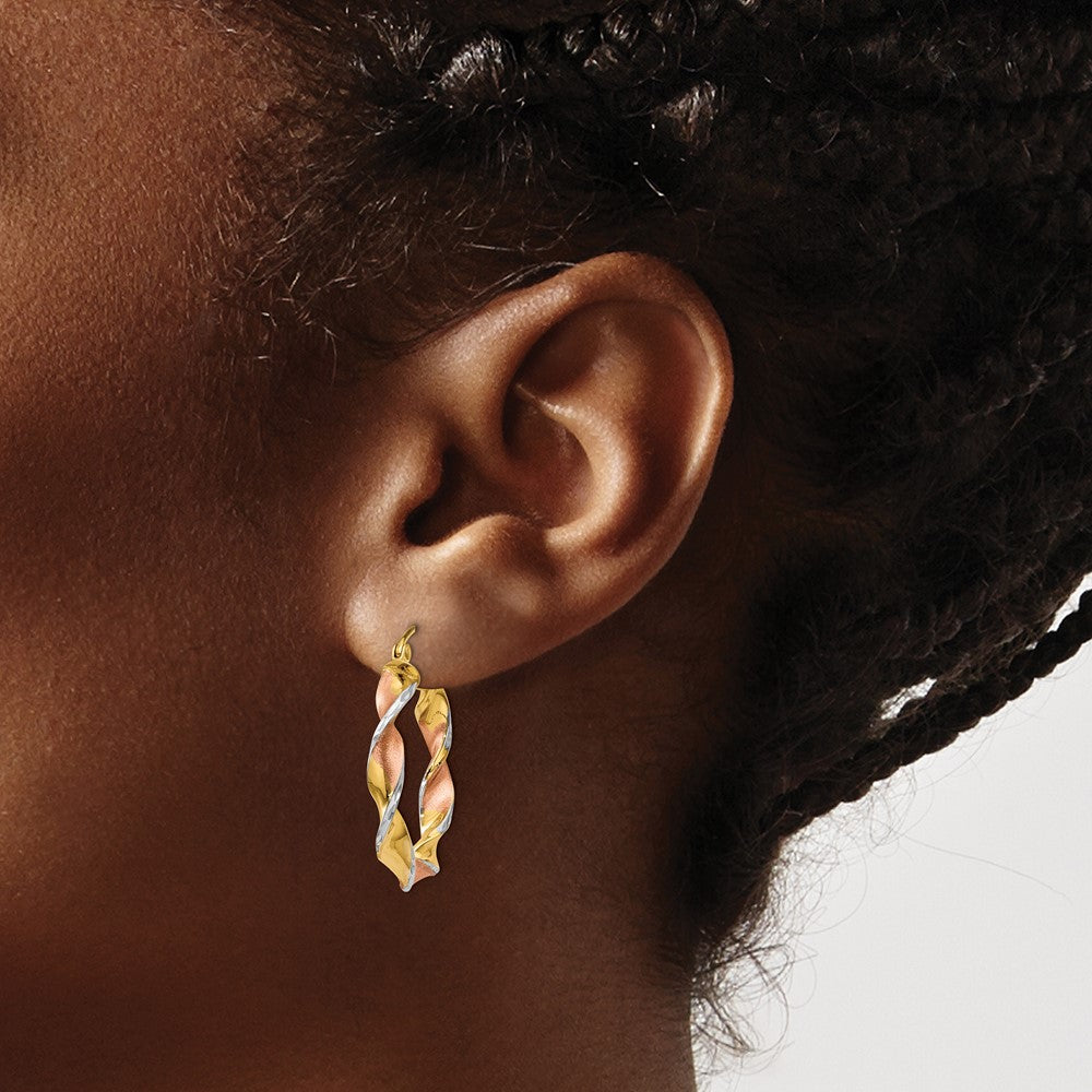 14K Yellow & Rhodium Twisted Hoop Earrings