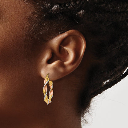 14K Yellow & Rhodium Twisted Hoop Earrings