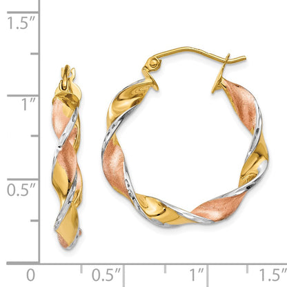 14K Yellow & Rhodium Twisted Hoop Earrings