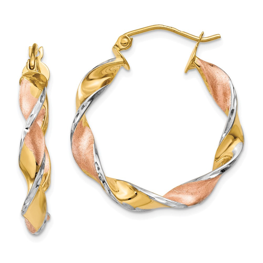 14K Yellow & Rhodium Twisted Hoop Earrings