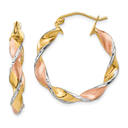 14K Yellow & Rhodium Twisted Hoop Earrings