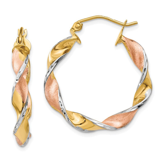 14K Yellow & Rhodium Twisted Hoop Earrings