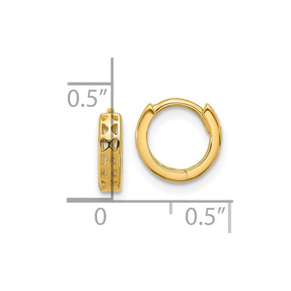 14K Yellow Gold Cut-Out Design Hinged Hoop Earrings
