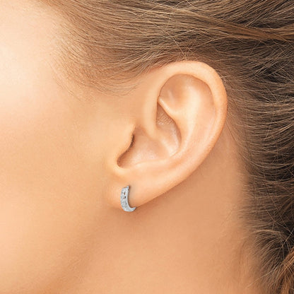 14K White Gold Cut-Out Design Hinged Hoop Earrings