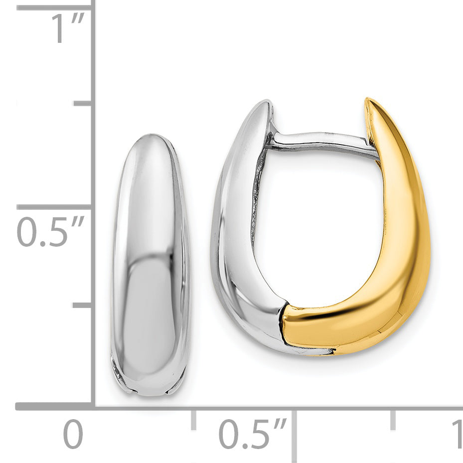 14K Two-Tone U Shaped Hinged Hoop Earrings