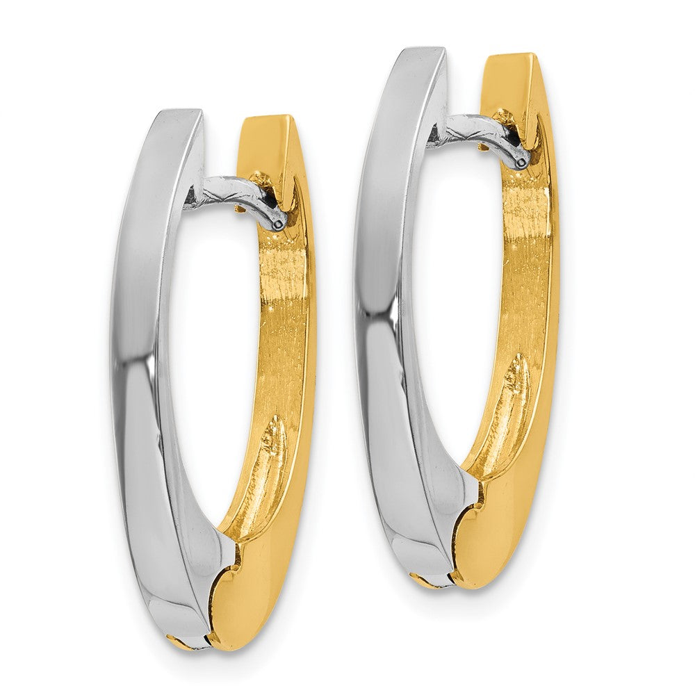 14K Two-Tone V Shaped Hinged Hoop Earrings