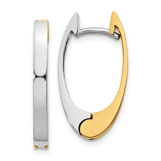 14K Two-Tone V Shaped Hinged Hoop Earrings