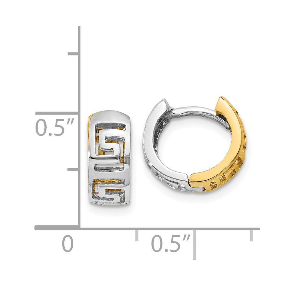 14K Two-Tone Greek Key Hinged Hoop Earrings
