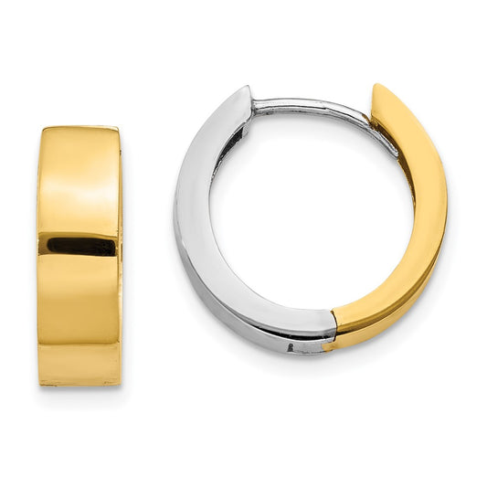 14K Two-Tone Round Hinged Hoop Earrings
