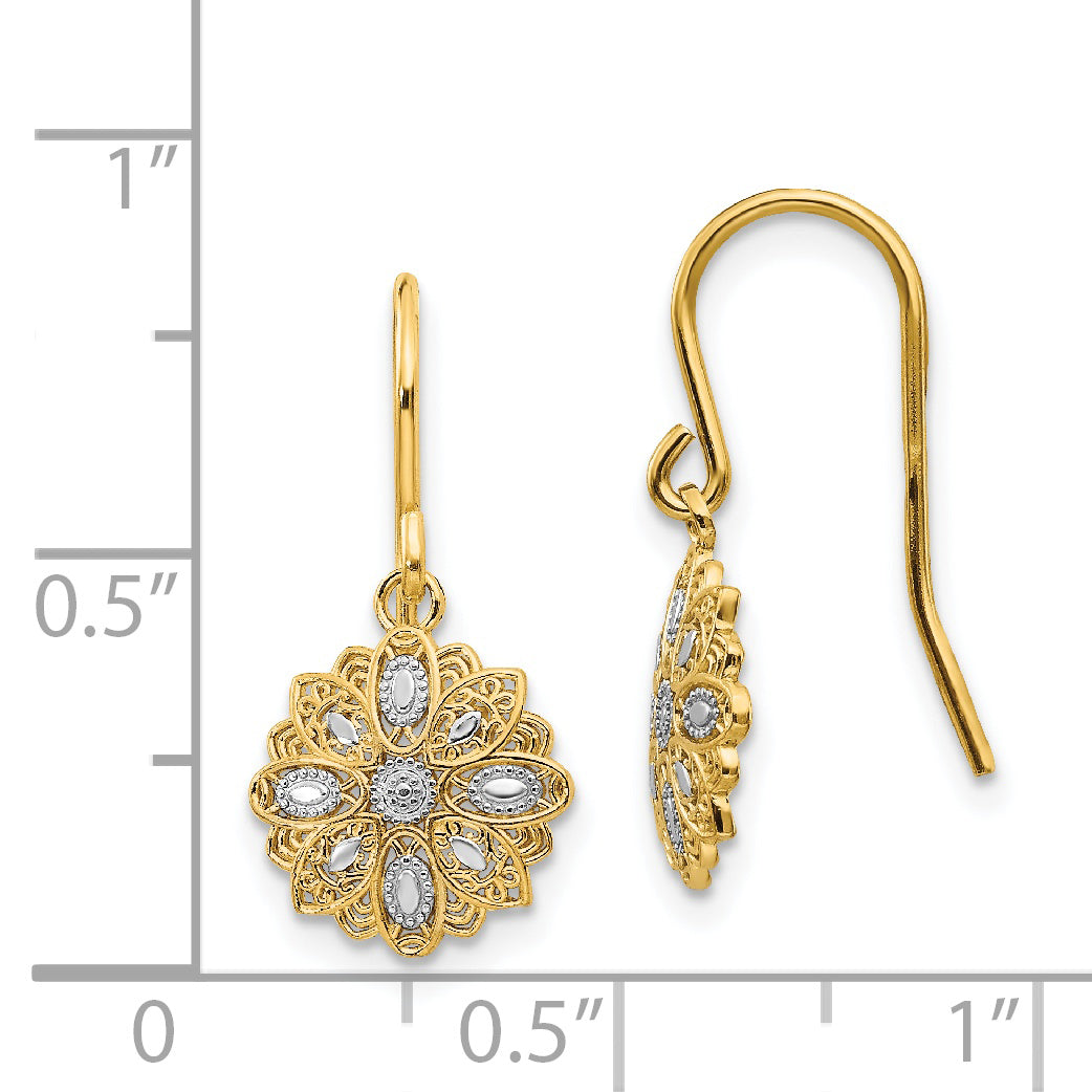 14K Yellow & Rhodium D/C Polished Fancy Dangle Earrings