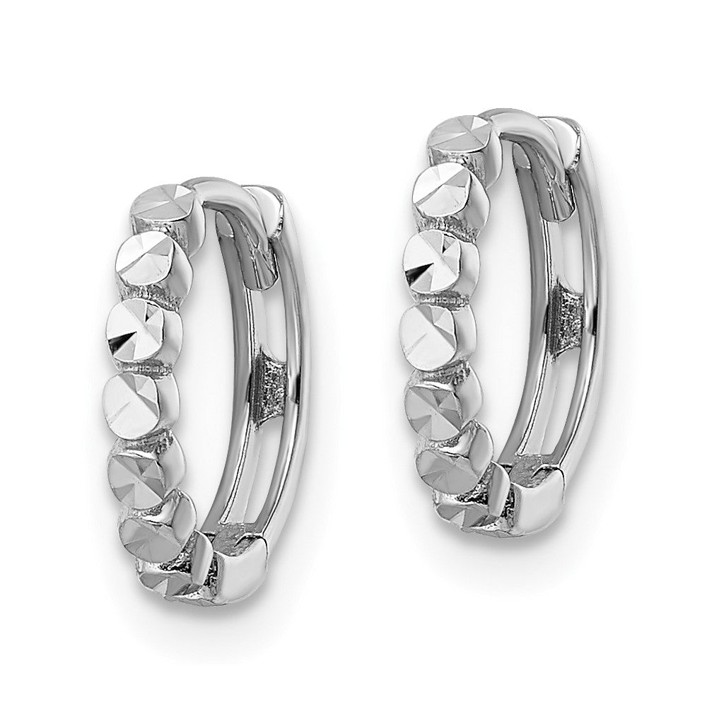 14K White Gold Diamond-Cut 2X12mm Hinged Hoop Earrings