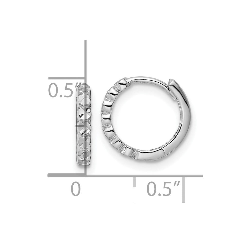 14K White Gold Diamond-Cut 2X12mm Hinged Hoop Earrings