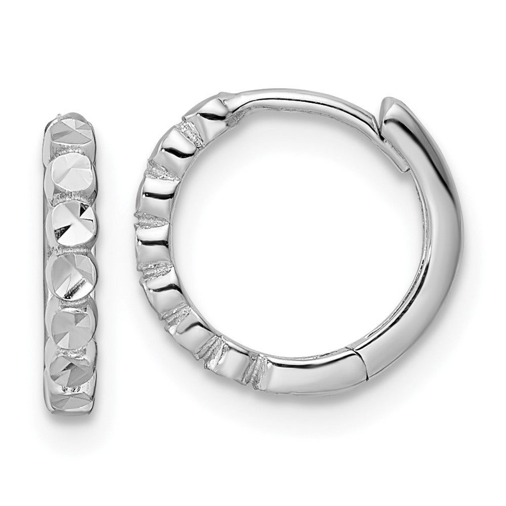 14K White Gold Diamond-Cut 2X12mm Hinged Hoop Earrings