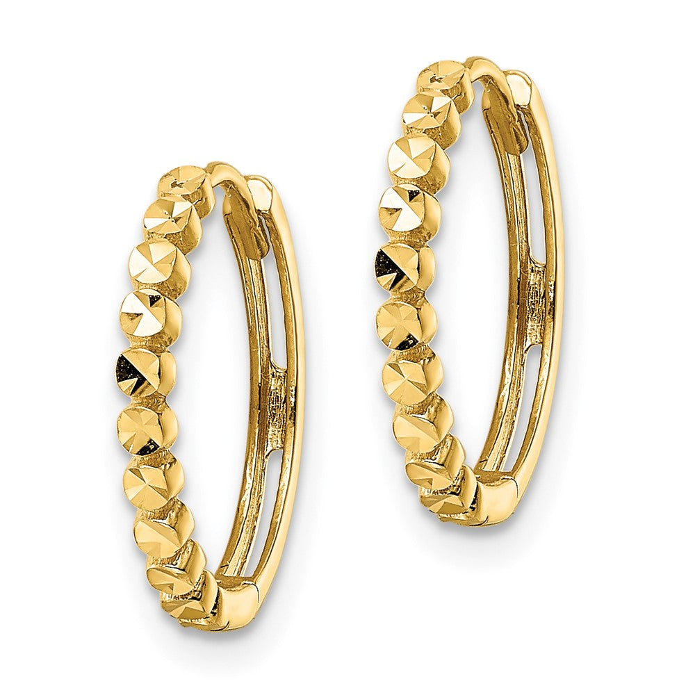 14K Yellow Gold Diamond-Cut 2X16mm Hinged Hoop Earrings