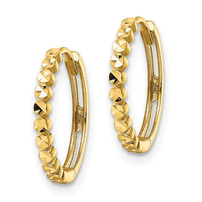14K Yellow Gold Diamond-Cut 2X16mm Hinged Hoop Earrings
